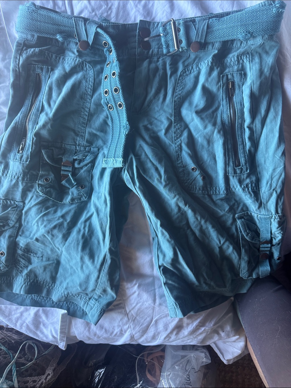 Da-Nang Teal Women's Cargo Shorts with Belt